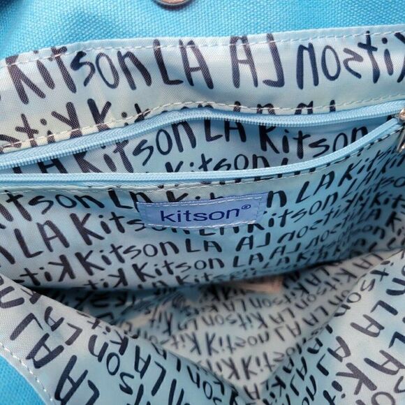 KITSON LA LOS ANGELES BLUE PATENT CANVAS TOTE BAG - Picture 5 of 5